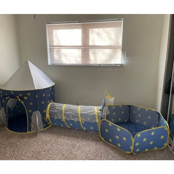 3pc Kids Play Tent for Boys with Ball Pit, Crawl Tunnel - Picture 1 of 3